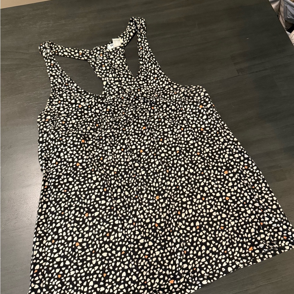 Old Navy Black and White Heart Patterned Tank Top